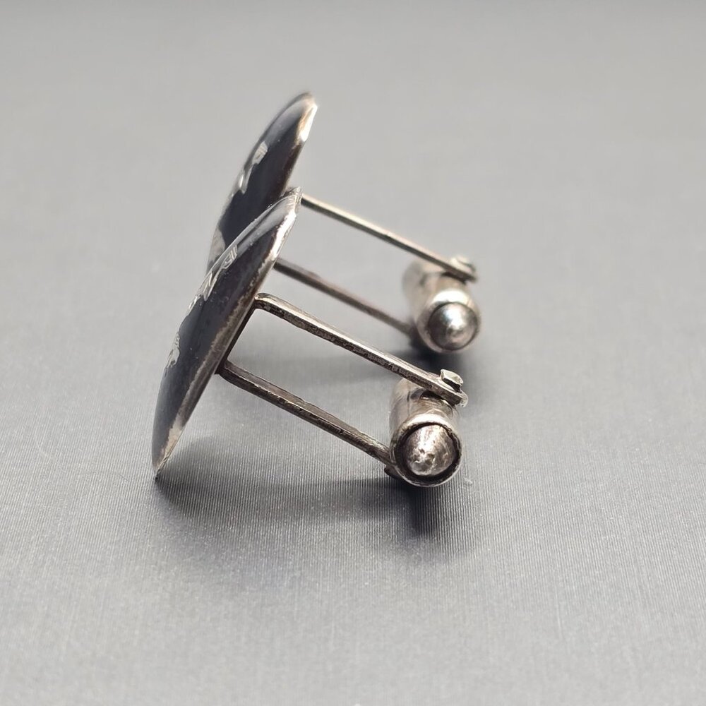 VTG Siam Sterling Silver Niello Cufflinks .75in Thai Dancer Signed Willy Co - Picture 2 of 10